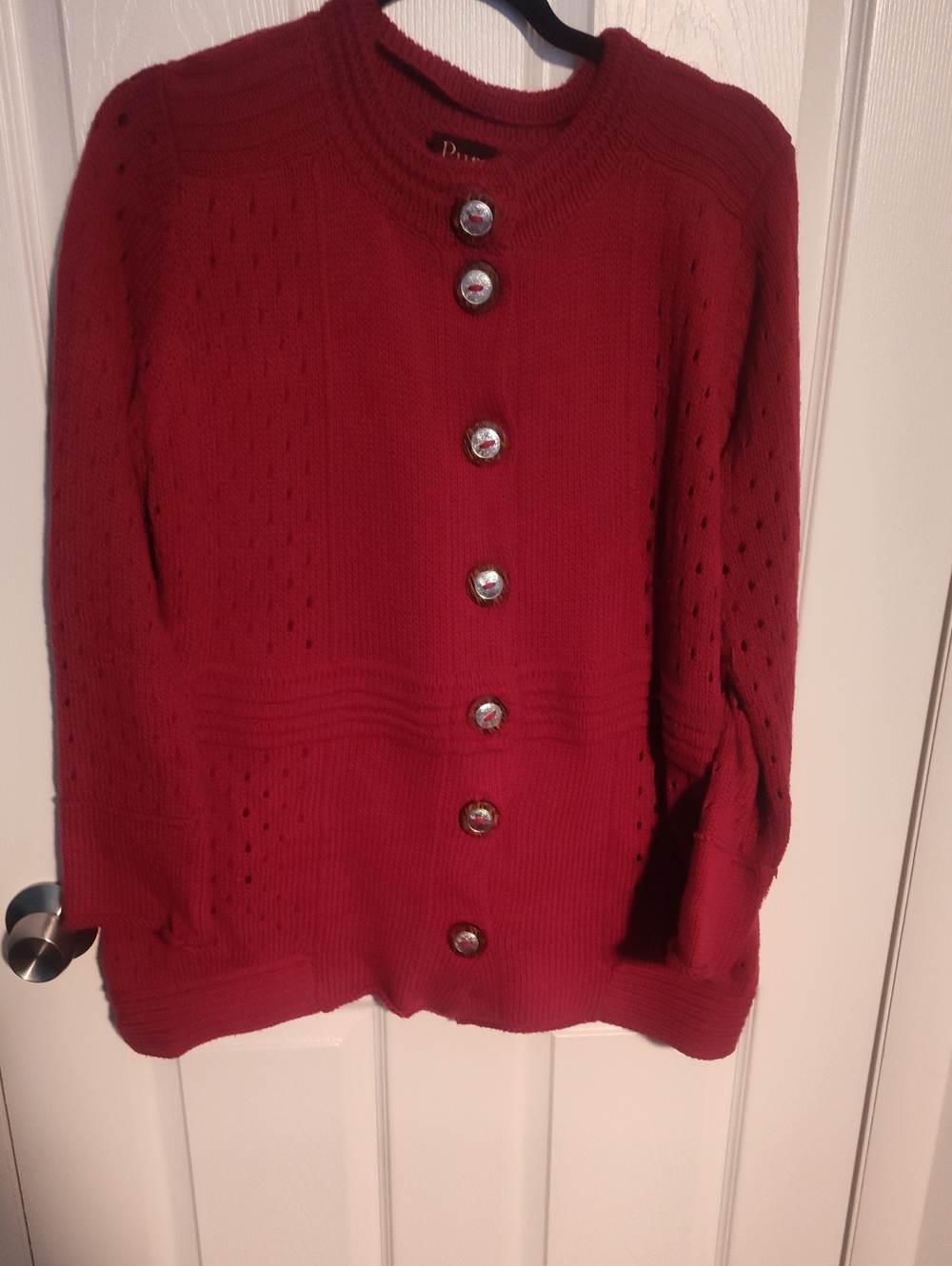 Pur Deep Red Button-Front Knit Cardigan